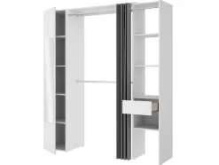 Vente-unique Kledingkast-Kleerkast Met Gordijn En 1 Deur - Met Spiegel - L177 Cm - Wit En Grijs - Bertrand