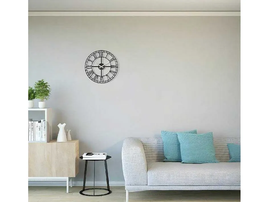 EPIKASA Wandklok-Klok Vintage 9, Zwart, Zilver, 50X1,5X50 Cm,