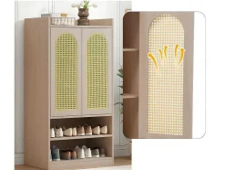 ModernLuxe Schoenenkast-Klompenkast - 2 Open Planken En 2 Verstelbare Interne Planken - Naturel