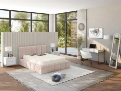 PASCAL MORABITO Tweepersoonsbed-Kofferbed - 180 X 200 Cm - Teddy-Stof - Beige - Damado - Van
