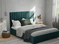PASCAL MORABITO Tweepersoonsbed-Kofferbed En Hoofdbord Met Verticale Stiksels - 160 X 200 Cm - Fluweel - Eendblauw - Larali - Van