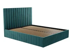 PASCAL MORABITO Tweepersoonsbed-Kofferbed En Hoofdbord Met Verticale Stiksels - 160 X 200 Cm - Fluweel - Eendblauw - Larali - Van