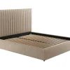 Vente-unique Tweepersoonsbed-Kofferbed En Hoofdeinde Met Verticale Stiksels - 180 X 200 Cm - Stof - Beige - Sarah
