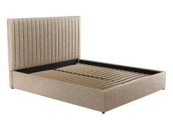Vente-unique Tweepersoonsbed-Kofferbed En Hoofdeinde Met Verticale Stiksels - 180 X 200 Cm - Stof - Beige - Sarah