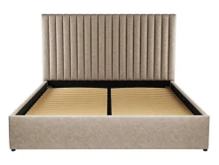 Vente-unique Tweepersoonsbed-Kofferbed En Hoofdeinde Met Verticale Stiksels - 180 X 200 Cm - Stof - Beige - Sarah