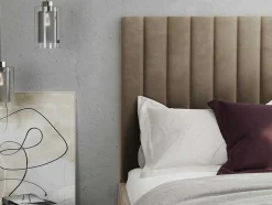 PASCAL MORABITO Fluwelen Bed-Kofferbed Met Hoofdbord Met Verticale Naden - 180 X 200 Cm - Velours - Taupe - Larali - Van