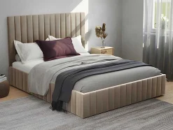 PASCAL MORABITO Fluwelen Bed-Kofferbed Met Hoofdbord Met Verticale Naden - 180 X 200 Cm - Velours - Taupe - Larali - Van