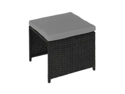 Vente-unique Kruk-Krukje Van Poly-Rattan Mcw-K35, Zwart, Kussen Lichtgrijs