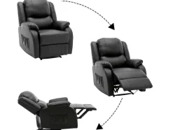 ModernLuxe Fauteuil Leer-Kunstleer Handmatig Verstelbare Relaxfauteuil Met Zijvak - Zwart