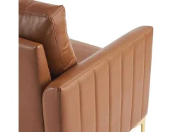 ModernLuxe Fauteuil Leer-Kunstleren Chesterfield Fauteuil Met Dik Kussen - Goud Metalen Poten - Bruin