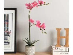OZAIA Kunstplant-Kunstorchidee Met Pot Van Cement - H55 X B30 Cm - Roze - Riosane