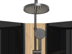 Shower & Design Douchecabine-Kwartcirkelvormige Douchecabine Met Massagestralen En Paneel In Bamboe - Zwart - L90 X B90 X H225 Cm - Tiloma