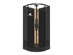 Shower & Design Douchecabine-Kwartcirkelvormige Douchecabine Met Massagestralen En Paneel In Bamboe - Zwart - L90 X B90 X H225 Cm - Tiloma