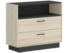 Vente-unique Kindermeubel-Ladekast - 2 Lades En 1 Nis - Naturelkleur En Antraciet - Leandre