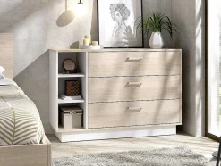 Vente-unique Ladekast-Ladekast - 3 Lades En 3 Nissen - Naturelkleur En Wit - Leandre