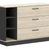 Vente-unique Ladekast-Ladekast - 3 Lades En 3 Nissen - Naturelkleur En Antraciet - Leandre