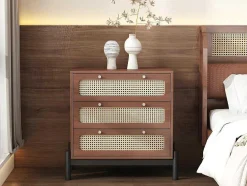 ModernLuxe Ladekast-Ladekast - 3 Pvc Rotan Lades Met Zwarte Poten - Bruin