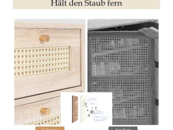 Vente-unique Ladekast-Ladekast 120 X 82 X 40 Cm Met 2 Deuren En 3 Laden In Rotan En Sonoma Eiken, Verstelbare Plank, Beige