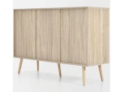 Vente-unique Ladekast-Ladekast 120 X 82 X 40 Cm Met 2 Deuren En 3 Laden In Rotan En Sonoma Eiken, Verstelbare Plank, Beige