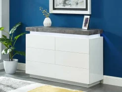 Vente-unique Ladekast-Ladekast Halo Ii - 6 Lades - Gelakt Mdf - Met Ledverlichting - Kleur: Wit En Beton