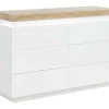 Vente-unique Ladekast-Ladekast Halo Ii - 6 Lades - Gelakt Mdf - Met Ledverlichting - Kleur: Wit En Eiken