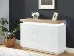 Vente-unique Ladekast-Ladekast Halo Ii - 6 Lades - Gelakt Mdf - Met Ledverlichting - Kleur: Wit En Eiken