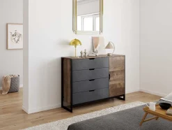 Vente-unique Ladekast-Ladekast Laonile - 1 Deur En 4 Laden - Noten En Antraciet