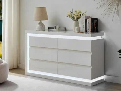 Vente-unique Ladekast-Ladekast Met 6 Lades - Met Ledverlichting - Mdf - Wit Gelakt - Flarancia