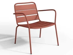 MYLIA Loungeset-Lage Opstapelbare Tuinfauteuil + Voetensteun - Metaal - Terracotta - Mirmande