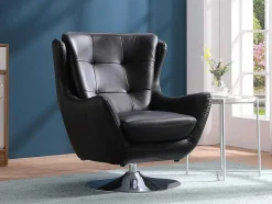 LINEA SOFA Fauteuil Leer-Leren Draaistoel Anaba - Zwart