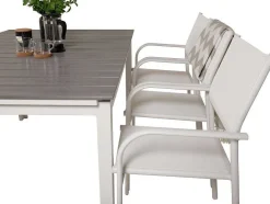 Vente-unique Tuinset-Levels Tuinmeubelset Tafel 100X160/240Cm En 6 Stoel Santorini Wit, Grijs.