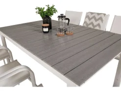 Vente-unique Tuinset-Levels Tuinmeubelset Tafel 100X160/240Cm En 6 Stoel Santorini Wit, Grijs.