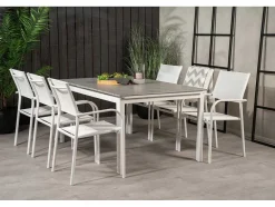 Vente-unique Tuinset-Levels Tuinmeubelset Tafel 100X160/240Cm En 6 Stoel Santorini Wit, Grijs.