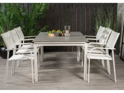 Vente-unique Tuinset-Levels Tuinmeubelset Tafel 100X160/240Cm En 6 Stoel Santorini Wit, Grijs.