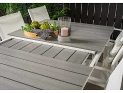 Vente-unique Tuinset-Levels Tuinmeubelset Tafel 100X160/240Cm En 6 Stoel Santorini Wit, Grijs.