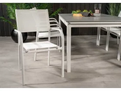 Vente-unique Tuinset-Levels Tuinmeubelset Tafel 100X160/240Cm En 6 Stoel Santorini Wit, Grijs.