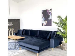 House Nordic Vierzitsbank-Lido Bank Met Chaise Longue Rechts Velours Donker Blauw.