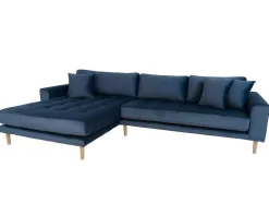 House Nordic Hoekbank-Lido Bank Met Chaise Longue Links Velours Donker Blauw.