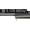 House Nordic Hoekbank-Lido Chaiselong Sofa Rechts Met 4 Kussens, Velour Grijs.