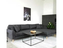 House Nordic Hoekbank-Lido Chaiselong Sofa Rechts Met 4 Kussens, Velour Grijs.