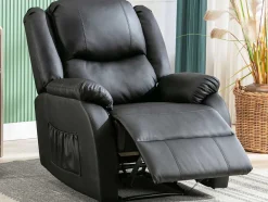 Vente-unique Fauteuil Kunstleer-Liggende Relaxfauteuil Met Verstelbare Handvoetsteun, Bekleding Van Zwart Kunstleer