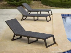 Vente-unique Ligstoel-Ligstoel Met Gevlochten Effect Canberra - Zonder Matras - Grijs