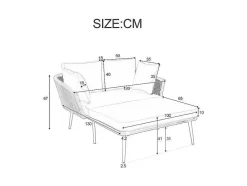 ModernLuxe Ligstoel-Ligstoel, Tuinbank - Gegalvaniseerd Staal En Gevlochten Touw - 2 Plaatsen - Beige