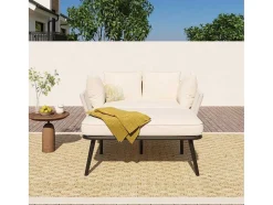 ModernLuxe Ligstoel-Ligstoel, Tuinbank - Gegalvaniseerd Staal En Gevlochten Touw - 2 Plaatsen - Beige