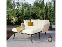 ModernLuxe Ligstoel-Ligstoel, Tuinbank - Gegalvaniseerd Staal En Gevlochten Touw - 2 Plaatsen - Beige