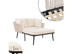 ModernLuxe Ligstoel-Ligstoel, Tuinbank - Gegalvaniseerd Staal En Gevlochten Touw - 2 Plaatsen - Beige