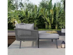 ModernLuxe Ligstoel-Ligstoel, Tuinbank - Gegalvaniseerd Staal En Gevlochten Touw - 2 Plaatsen - Grijs