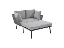 ModernLuxe Ligstoel-Ligstoel, Tuinbank - Gegalvaniseerd Staal En Gevlochten Touw - 2 Plaatsen - Grijs