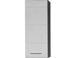 Trendteam Muurkast Badkamer-Linebad Badkamerkast 1 Deur Gerookt Zilver, Wit Hoogglans.