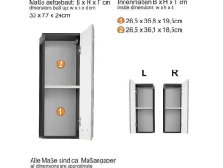 Trendteam Muurkast Badkamer-Linebad Badkamerkast 1 Deur Gerookt Zilver, Wit Hoogglans.
